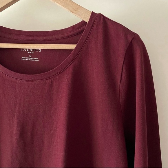 Talbots Burgundy Sequin Owl Top 100% Cotton 3/4 Length Sleeve Size 1X - Picture 2 of 10